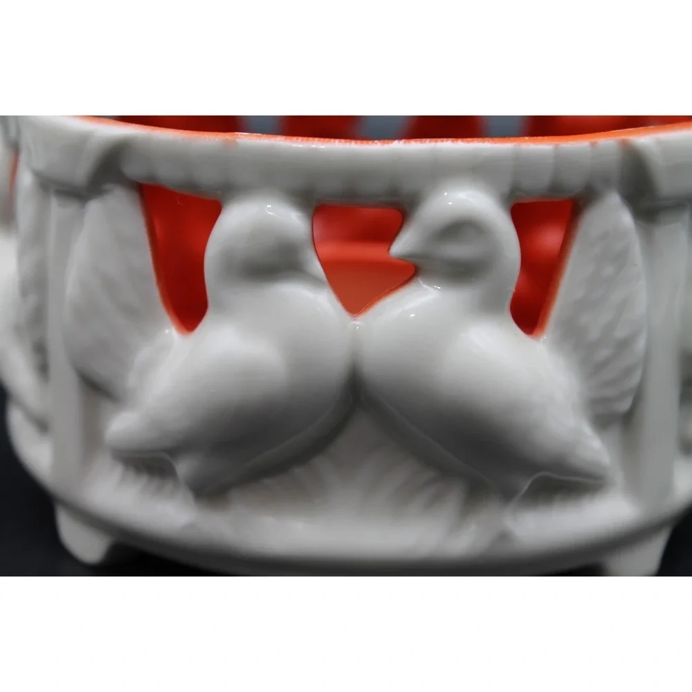 Gerold Porzellan Bavaria Bisque Doves Tealight Candle Holder White Red Gold Trim